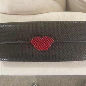 Cache Black Clutch with Red Lip Accent